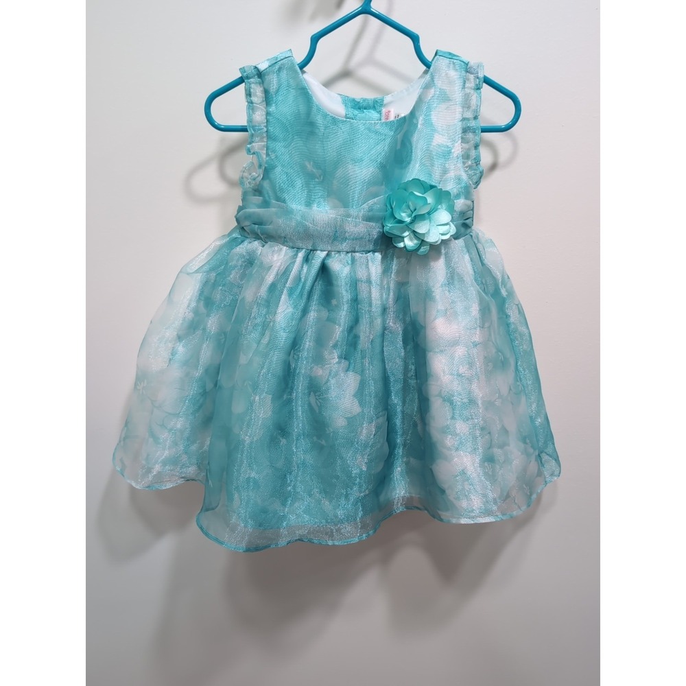 Youngland Infant Girls Teal Floral Dress Size 12-18 Months NWOT